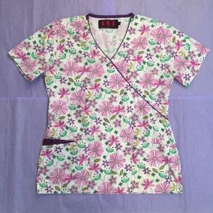 Beverly Hills Uniforms Floral Scrub Top X-Small